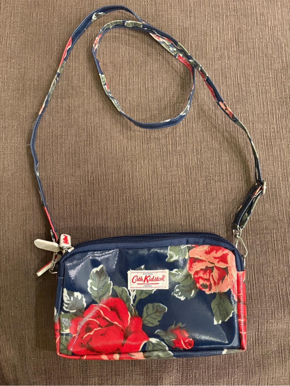 Cath Kidston Navy Floral Oilcloth Crossbody with Red Roses Cottagecore British